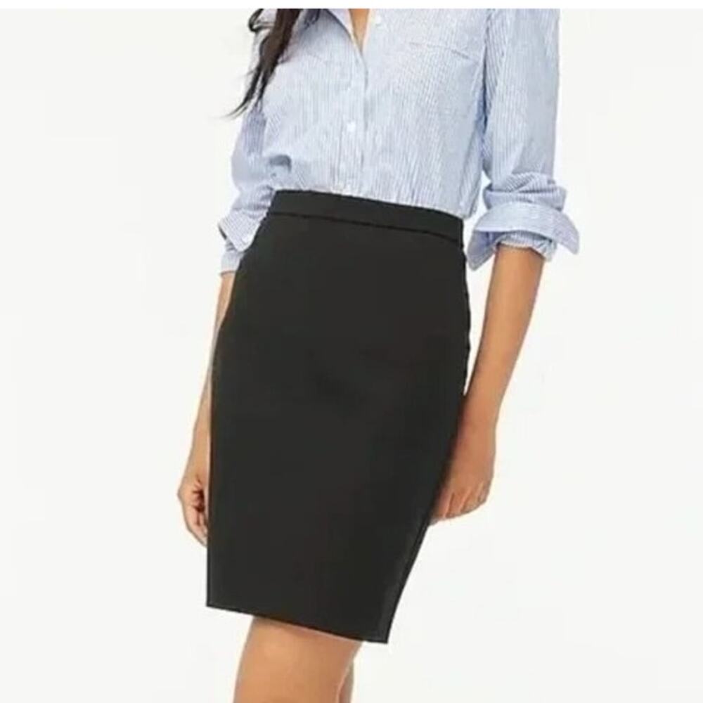 J. Crew Classic Wool Professional Pencil Knee Length Skirt Back Slit 4 Black